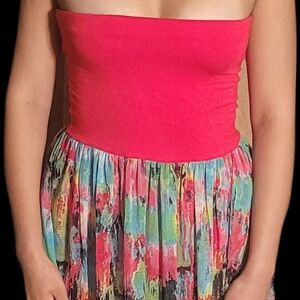 Felicity & Coco Pink Multicolor Strapless Maxi Dress Size Medium Summer Sheer